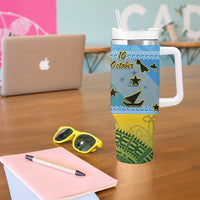 Malampa Fiji Day Tumbler With Handle 10 October Fijian Tapa Flag Style LT14 - Polynesian Pride
