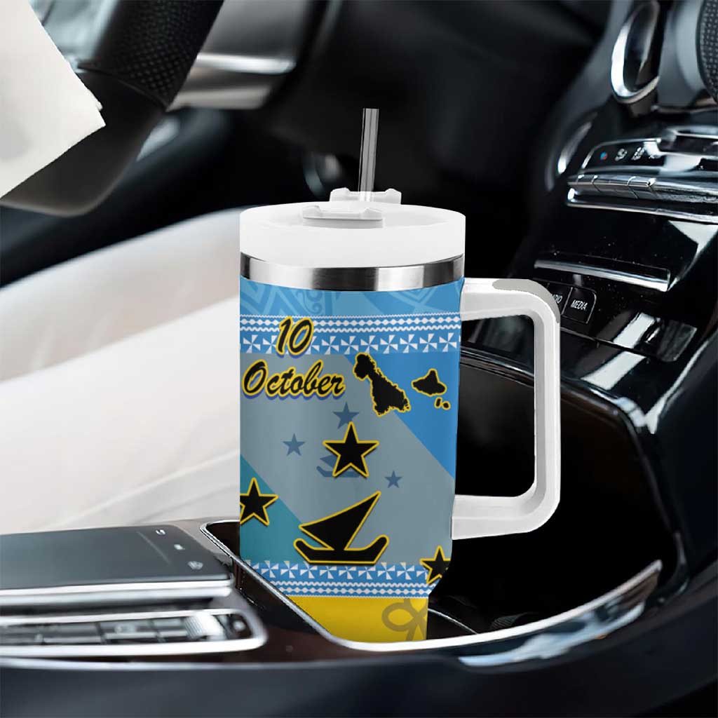 Malampa Fiji Day Tumbler With Handle 10 October Fijian Tapa Flag Style LT14 - Polynesian Pride