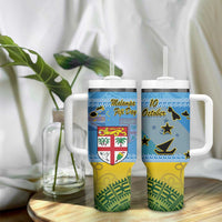 Malampa Fiji Day Tumbler With Handle 10 October Fijian Tapa Flag Style LT14 - Polynesian Pride