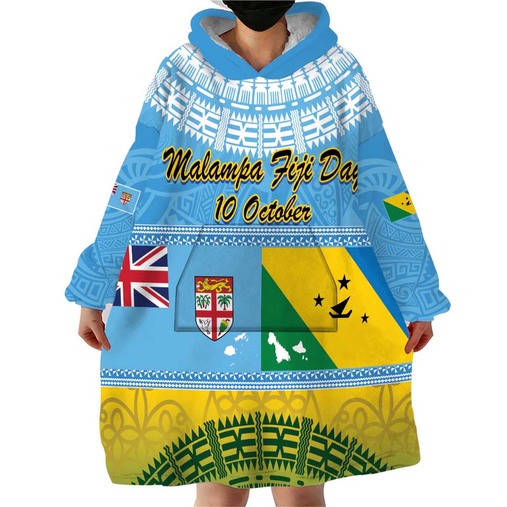 Personalised Malampa Fiji Day Wearable Blanket Hoodie 10 October Fijian Tapa Flag Style LT14 - Polynesian Pride