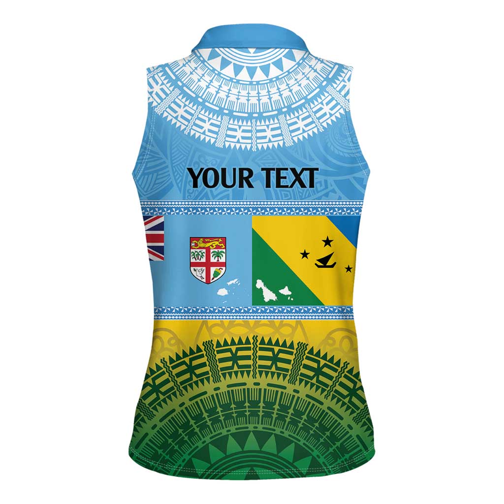 Personalised Malampa Fiji Day Women Sleeveless Polo Shirt 10 October Fijian Tapa Flag Style LT14 - Polynesian Pride