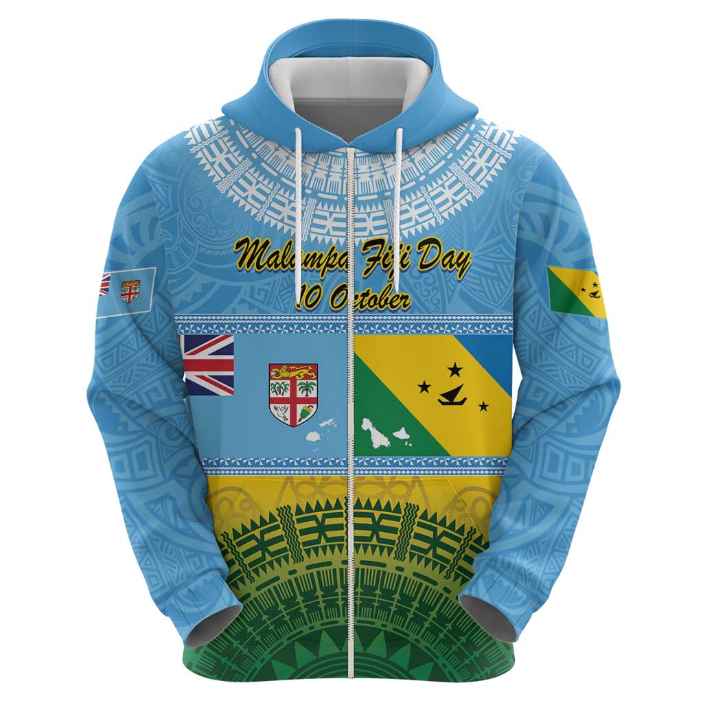 Personalised Malampa Fiji Day Zip Hoodie 10 October Fijian Tapa Flag Style LT14 - Polynesian Pride