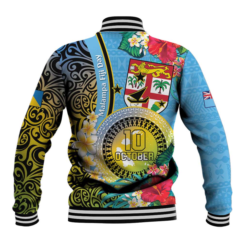 Vanuatu Malampa Fiji Day Baseball Jacket Happy 10 October With Maps Tropical Flowers LT14 - Polynesian Pride