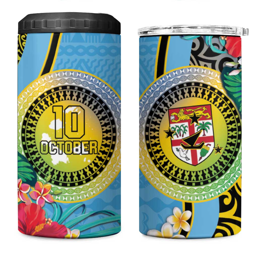 Vanuatu Malampa Fiji Day 4 in 1 Can Cooler Tumbler Happy 10 October With Maps Tropical Flowers LT14 One Size: 16 oz Blue - Polynesian Pride