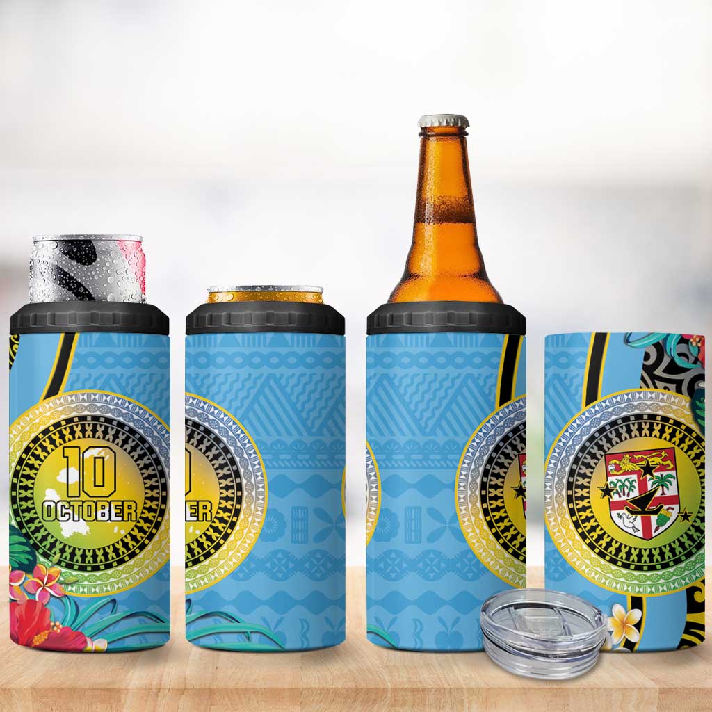 Vanuatu Malampa Fiji Day 4 in 1 Can Cooler Tumbler Happy 10 October With Maps Tropical Flowers LT14 - Polynesian Pride