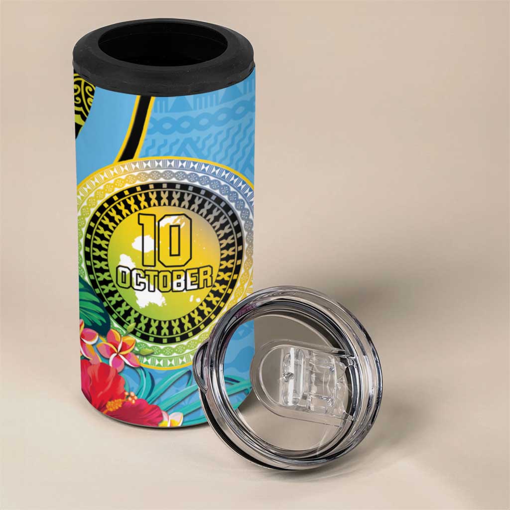 Vanuatu Malampa Fiji Day 4 in 1 Can Cooler Tumbler Happy 10 October With Maps Tropical Flowers LT14 - Polynesian Pride
