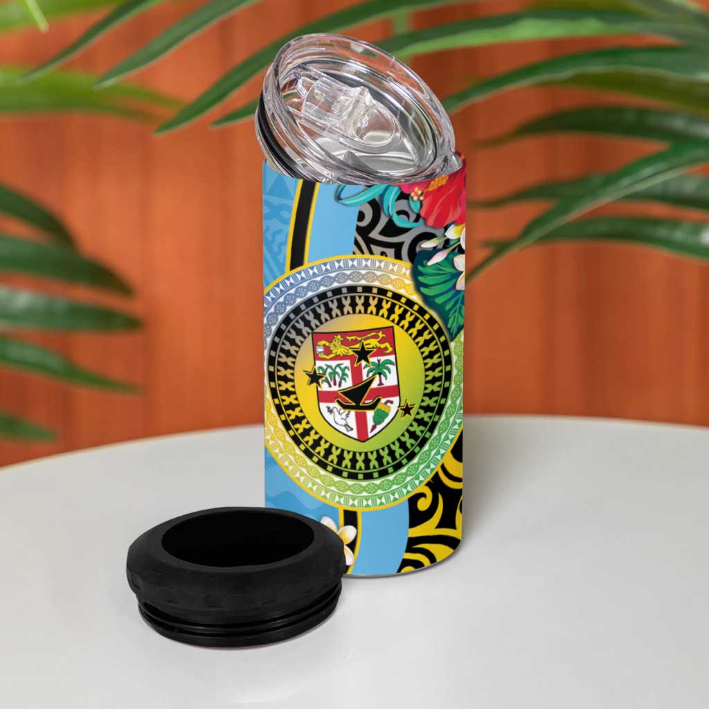 Vanuatu Malampa Fiji Day 4 in 1 Can Cooler Tumbler Happy 10 October With Maps Tropical Flowers LT14 - Polynesian Pride