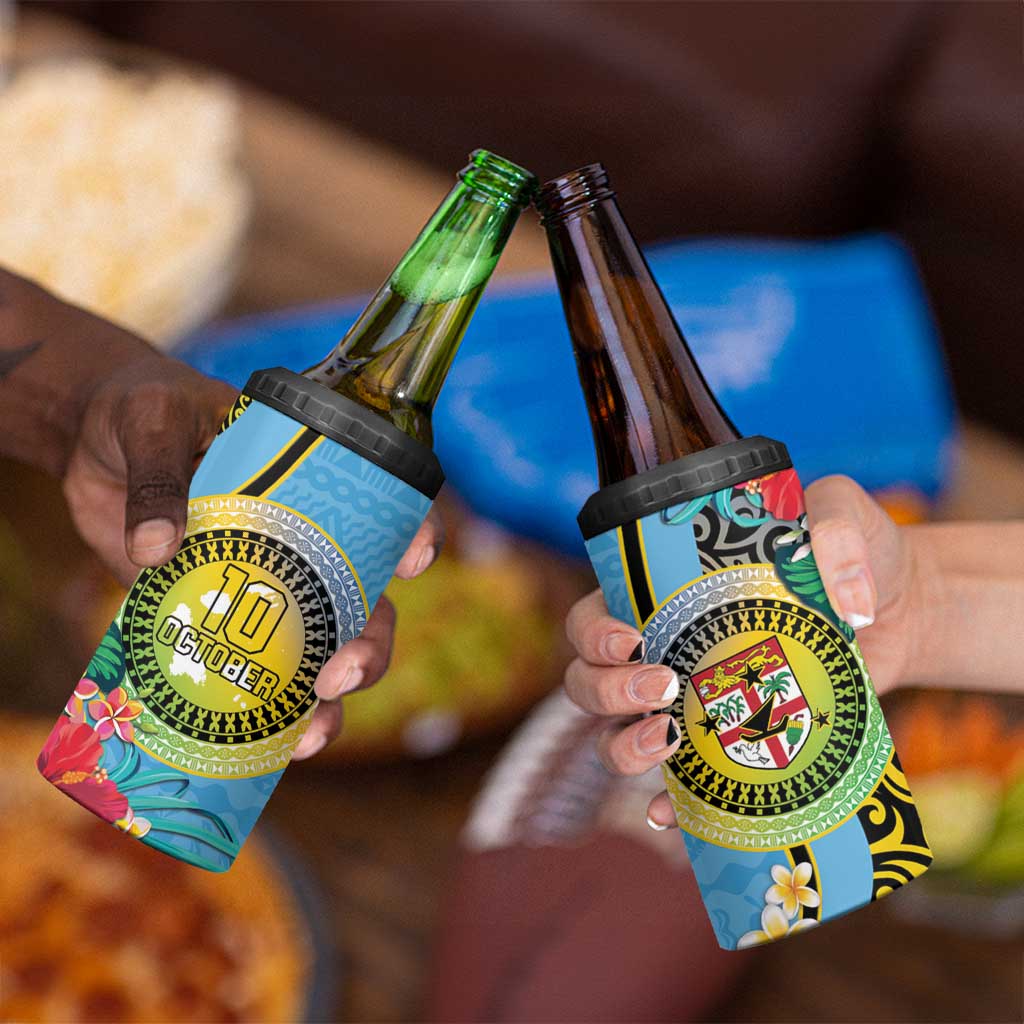Vanuatu Malampa Fiji Day 4 in 1 Can Cooler Tumbler Happy 10 October With Maps Tropical Flowers LT14 - Polynesian Pride