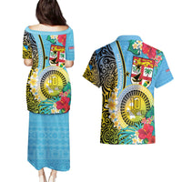 Vanuatu Malampa Fiji Day Couples Matching Puletasi and Hawaiian Shirt Happy 10 October With Maps Tropical Flowers LT14 - Polynesian Pride