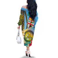 Vanuatu Malampa Fiji Day Family Matching Off The Shoulder Long Sleeve Dress and Hawaiian Shirt Happy 10 October With Maps Tropical Flowers LT14 - Polynesian Pride