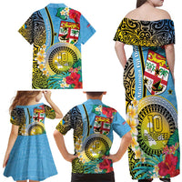 Vanuatu Malampa Fiji Day Family Matching Off Shoulder Maxi Dress and Hawaiian Shirt Happy 10 October With Maps Tropical Flowers LT14 - Polynesian Pride