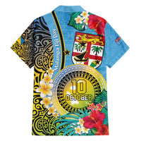 Vanuatu Malampa Fiji Day Family Matching Off Shoulder Maxi Dress and Hawaiian Shirt Happy 10 October With Maps Tropical Flowers LT14 - Polynesian Pride