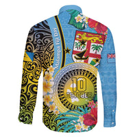 Vanuatu Malampa Fiji Day Family Matching Off Shoulder Short Dress and Hawaiian Shirt Happy 10 October With Maps Tropical Flowers LT14 - Polynesian Pride