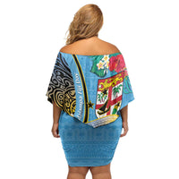 Vanuatu Malampa Fiji Day Family Matching Off Shoulder Short Dress and Hawaiian Shirt Happy 10 October With Maps Tropical Flowers LT14 - Polynesian Pride