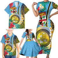 Vanuatu Malampa Fiji Day Family Matching Short Sleeve Bodycon Dress and Hawaiian Shirt Happy 10 October With Maps Tropical Flowers LT14 - Polynesian Pride