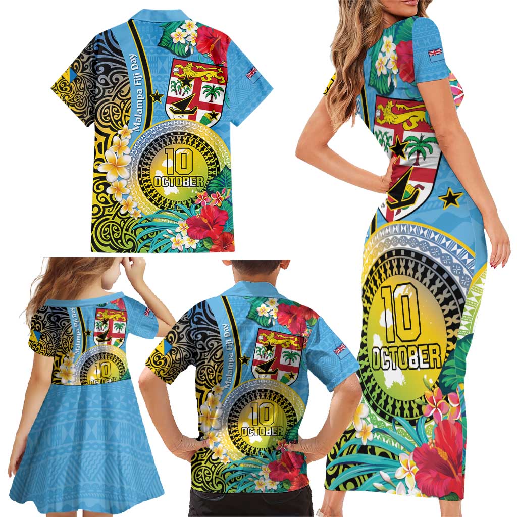 Vanuatu Malampa Fiji Day Family Matching Short Sleeve Bodycon Dress and Hawaiian Shirt Happy 10 October With Maps Tropical Flowers LT14 - Polynesian Pride