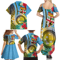 Vanuatu Malampa Fiji Day Family Matching Summer Maxi Dress and Hawaiian Shirt Happy 10 October With Maps Tropical Flowers LT14 - Polynesian Pride