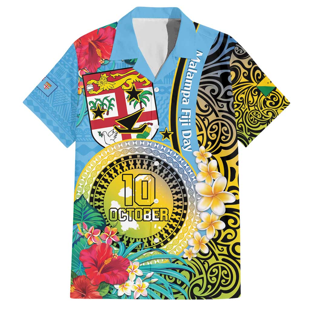 Vanuatu Malampa Fiji Day Hawaiian Shirt Happy 10 October With Maps Tropical Flowers LT14 Blue - Polynesian Pride