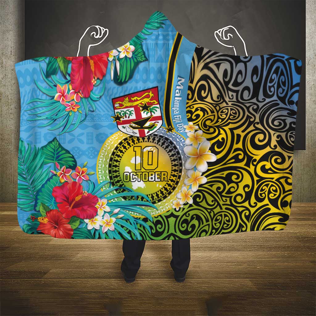 Vanuatu Malampa Fiji Day Hooded Blanket Happy 10 October With Maps Tropical Flowers LT14 - Polynesian Pride