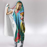 Vanuatu Malampa Fiji Day Hooded Blanket Happy 10 October With Maps Tropical Flowers LT14 - Polynesian Pride