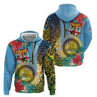 Vanuatu Malampa Fiji Day Hoodie Happy 10 October With Maps Tropical Flowers LT14 - Polynesian Pride