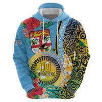 Vanuatu Malampa Fiji Day Hoodie Happy 10 October With Maps Tropical Flowers LT14 - Polynesian Pride