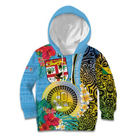 Vanuatu Malampa Fiji Day Kid Hoodie Happy 10 October With Maps Tropical Flowers LT14 Hoodie Blue - Polynesian Pride