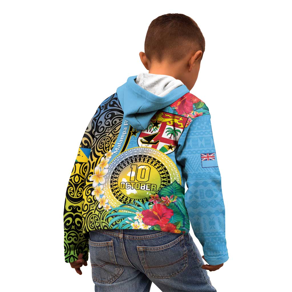 Vanuatu Malampa Fiji Day Kid Hoodie Happy 10 October With Maps Tropical Flowers LT14 - Polynesian Pride