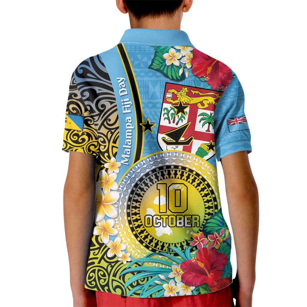 Vanuatu Malampa Fiji Day Kid Polo Shirt Happy 10 October With Maps Tropical Flowers LT14 - Polynesian Pride