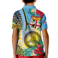 Vanuatu Malampa Fiji Day Kid Polo Shirt Happy 10 October With Maps Tropical Flowers LT14 - Polynesian Pride