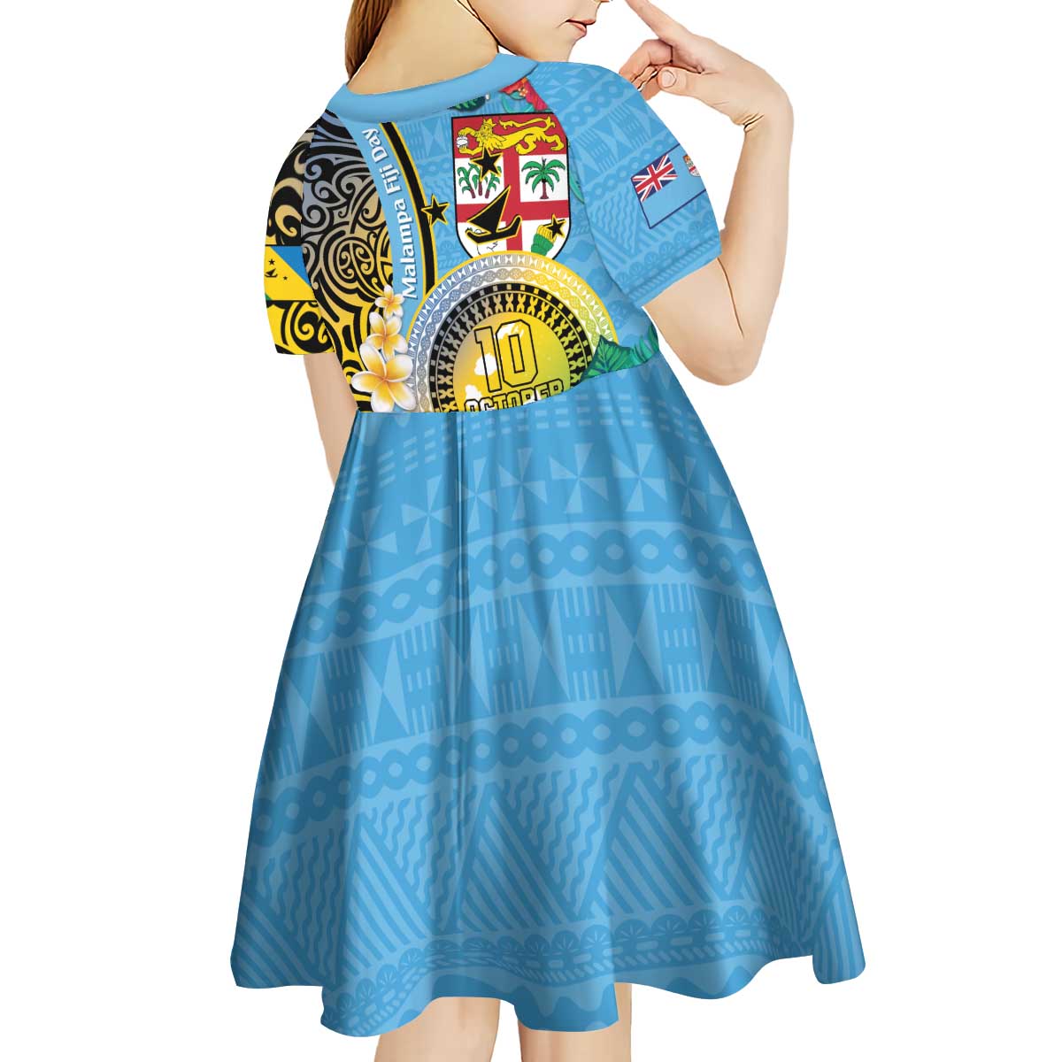 Vanuatu Malampa Fiji Day Kid Short Sleeve Dress Happy 10 October With Maps Tropical Flowers LT14 - Polynesian Pride