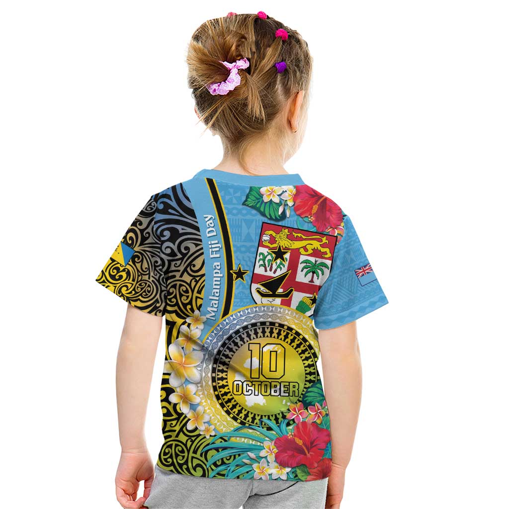 Vanuatu Malampa Fiji Day Kid T Shirt Happy 10 October With Maps Tropical Flowers LT14 - Polynesian Pride