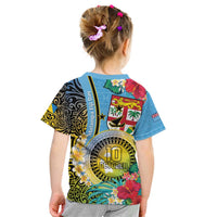 Vanuatu Malampa Fiji Day Kid T Shirt Happy 10 October With Maps Tropical Flowers LT14 - Polynesian Pride
