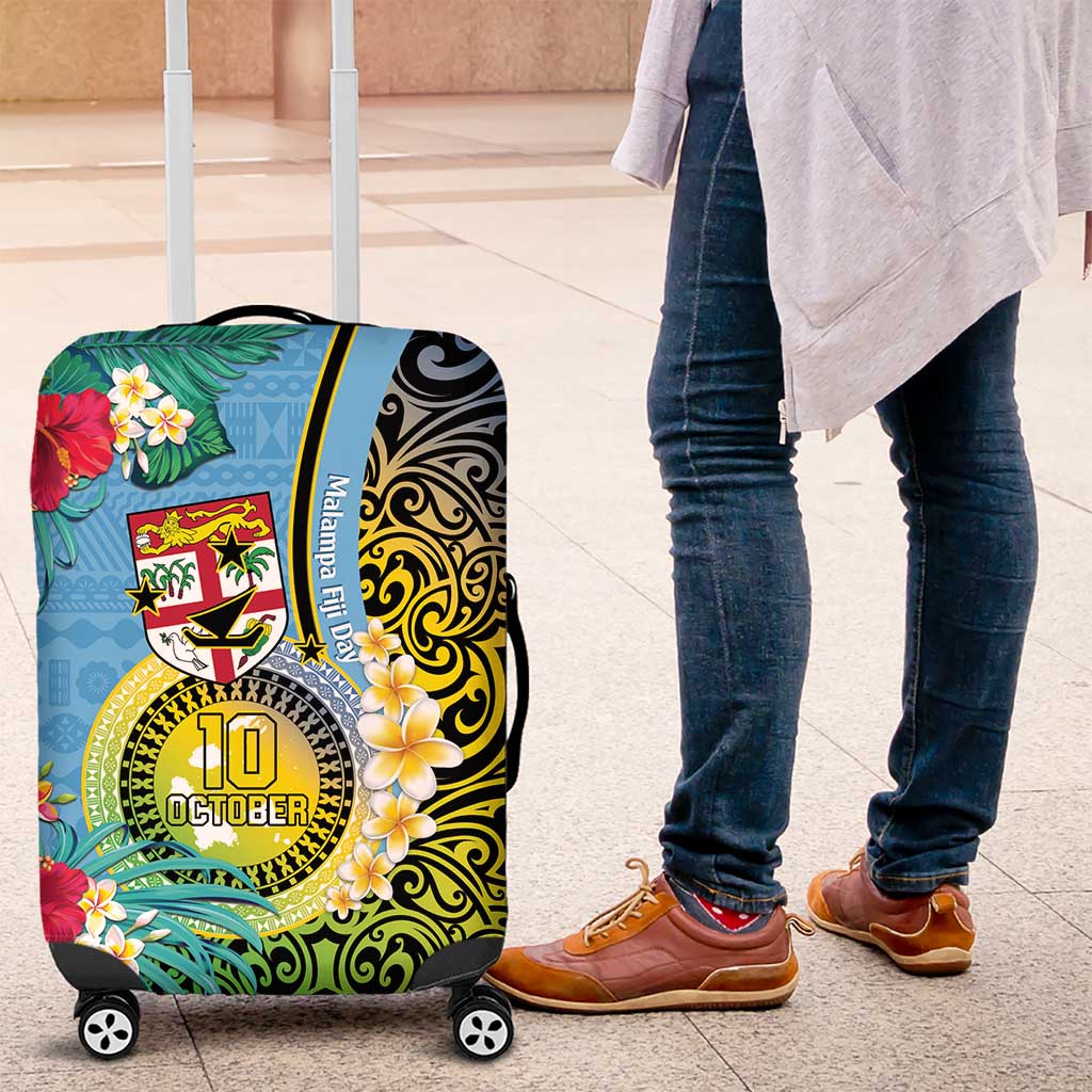 Vanuatu Malampa Fiji Day Luggage Cover Happy 10 October With Maps Tropical Flowers LT14 Blue - Polynesian Pride