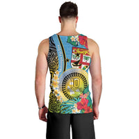 Vanuatu Malampa Fiji Day Men Tank Top Happy 10 October With Maps Tropical Flowers LT14 - Polynesian Pride