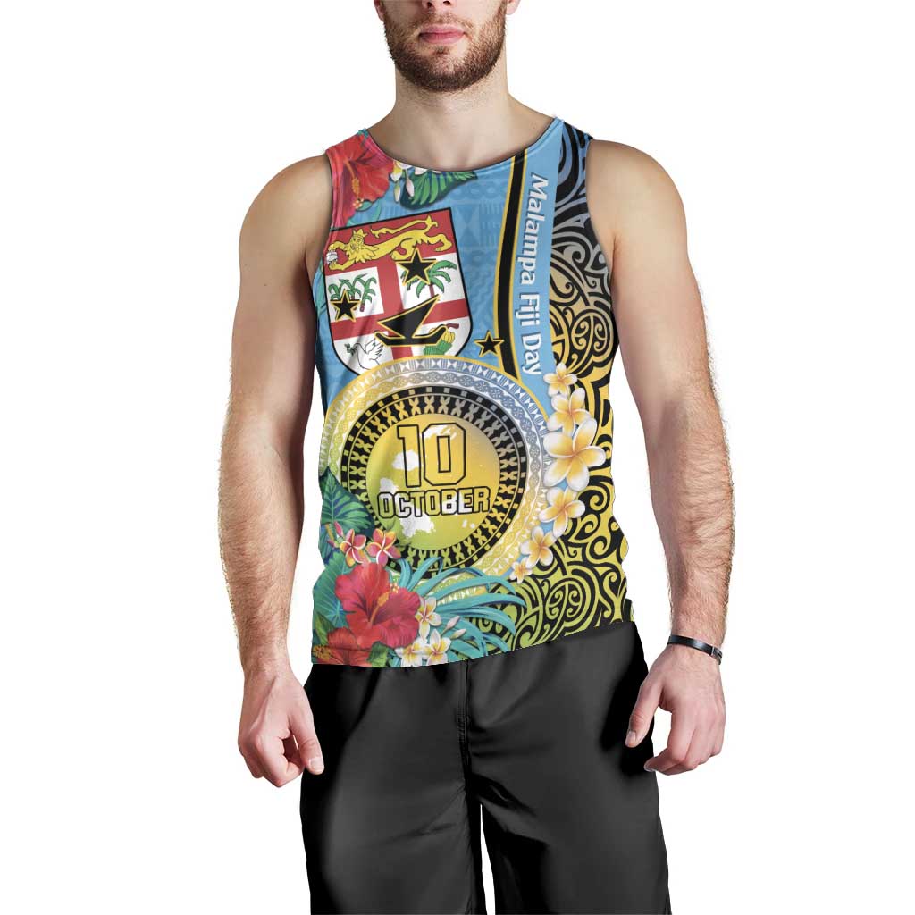 Vanuatu Malampa Fiji Day Men Tank Top Happy 10 October With Maps Tropical Flowers LT14 - Polynesian Pride