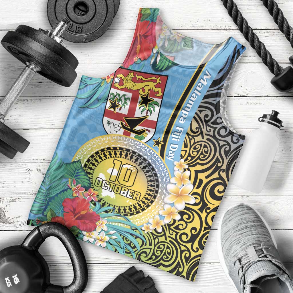 Vanuatu Malampa Fiji Day Men Tank Top Happy 10 October With Maps Tropical Flowers LT14 - Polynesian Pride