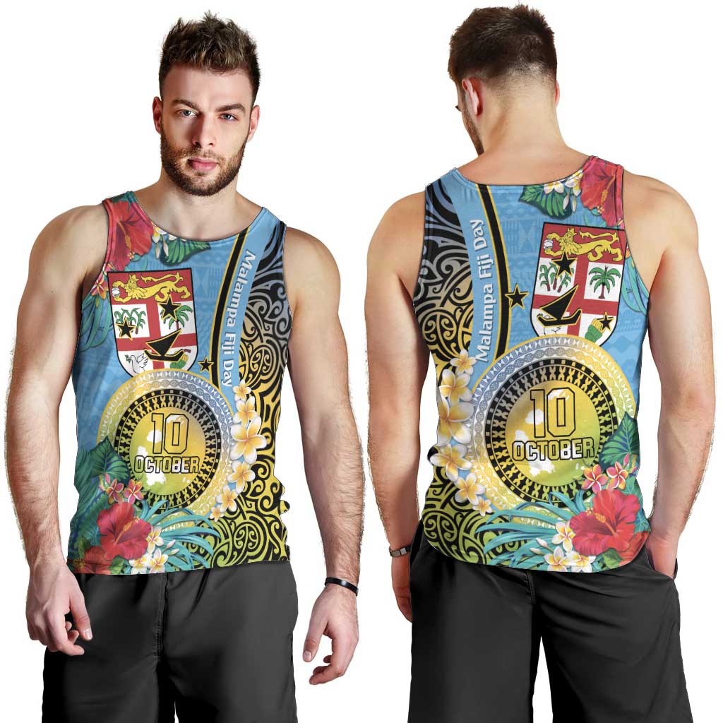 Vanuatu Malampa Fiji Day Men Tank Top Happy 10 October With Maps Tropical Flowers LT14 - Polynesian Pride