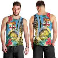 Vanuatu Malampa Fiji Day Men Tank Top Happy 10 October With Maps Tropical Flowers LT14 - Polynesian Pride