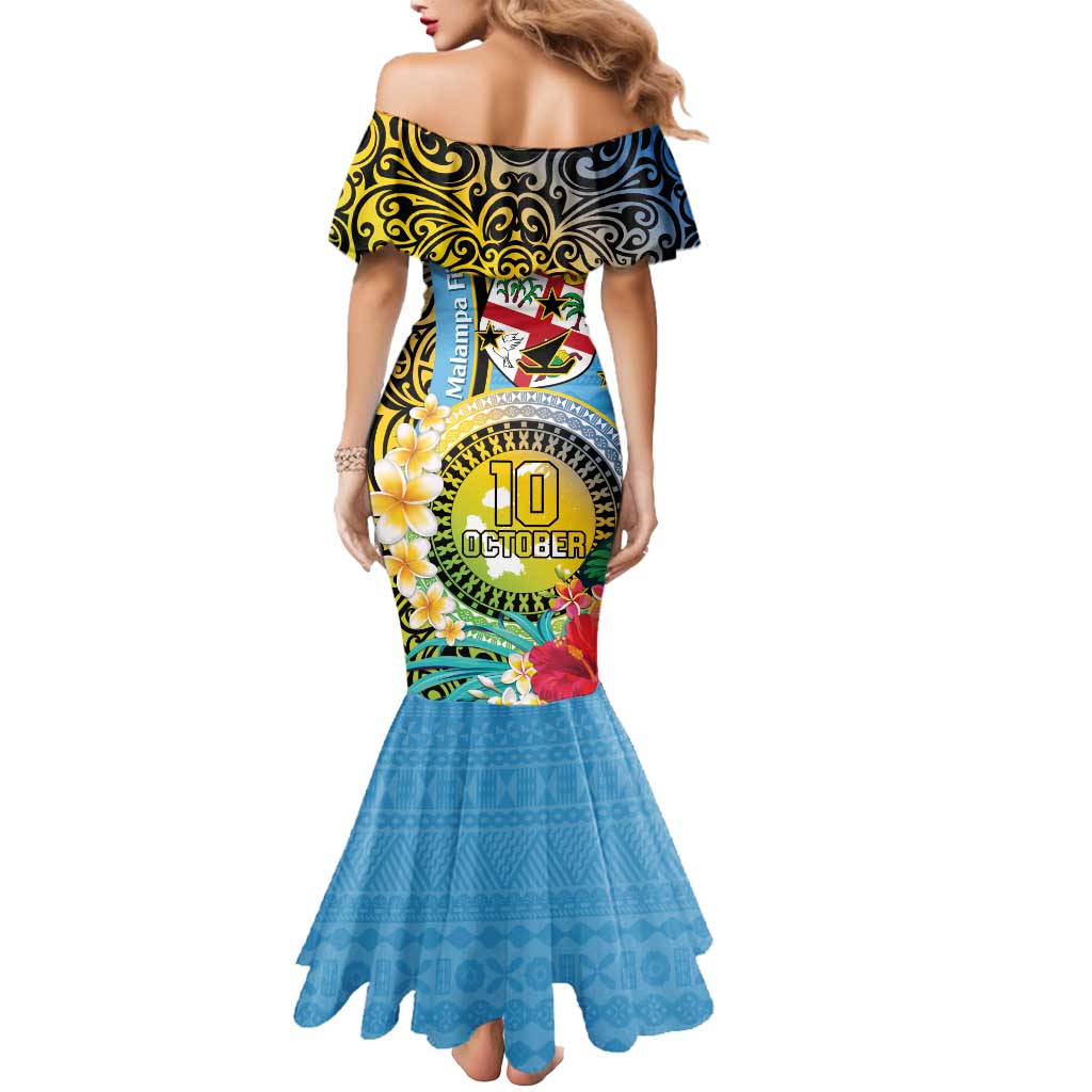 Vanuatu Malampa Fiji Day Mermaid Dress Happy 10 October With Maps Tropical Flowers LT14 - Polynesian Pride
