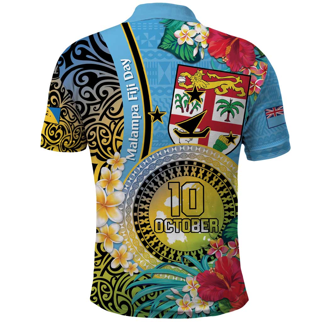Vanuatu Malampa Fiji Day Polo Shirt Happy 10 October With Maps Tropical Flowers LT14 - Polynesian Pride
