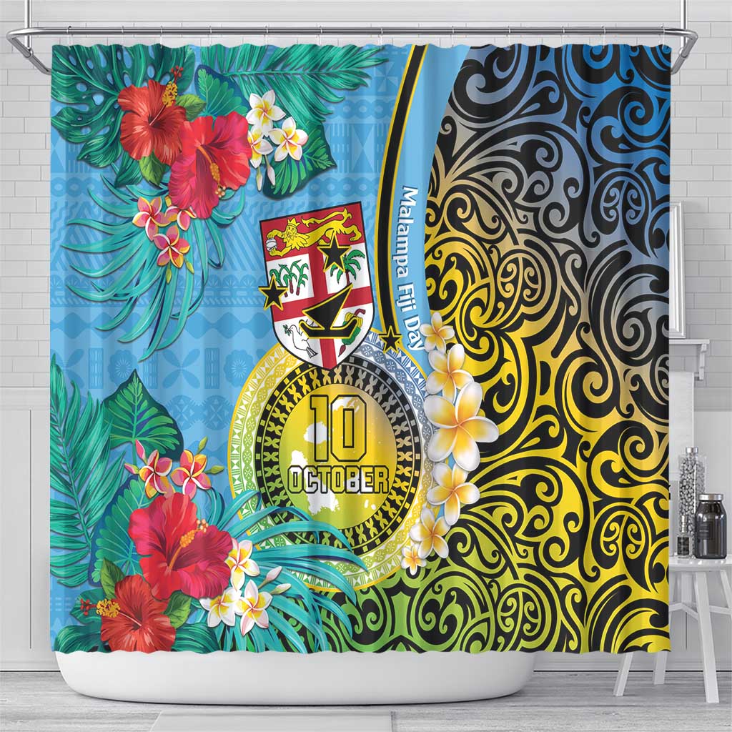Vanuatu Malampa Fiji Day Shower Curtain Happy 10 October With Maps Tropical Flowers LT14 - Polynesian Pride