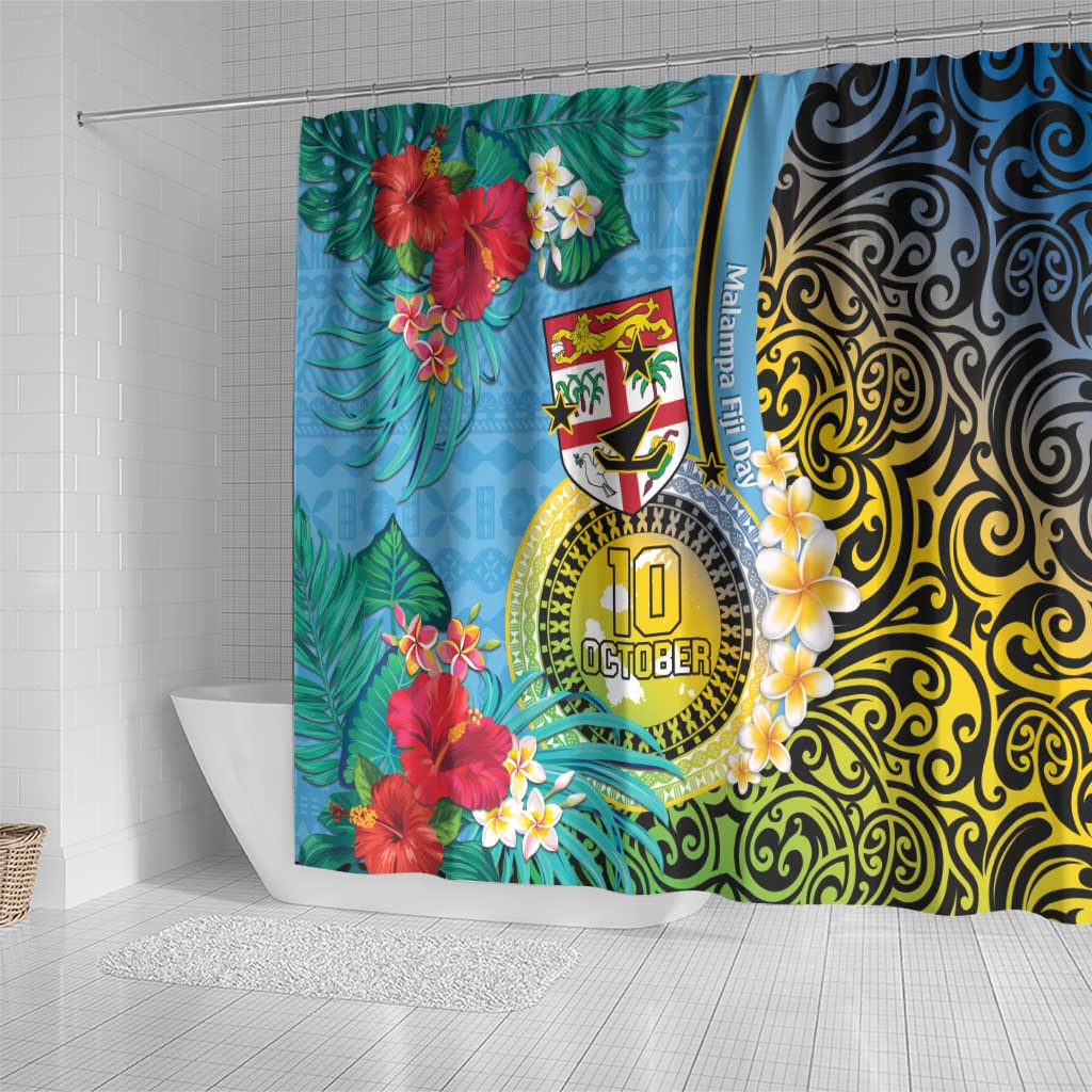 Vanuatu Malampa Fiji Day Shower Curtain Happy 10 October With Maps Tropical Flowers LT14 - Polynesian Pride