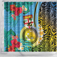Vanuatu Malampa Fiji Day Shower Curtain Happy 10 October With Maps Tropical Flowers LT14 - Polynesian Pride
