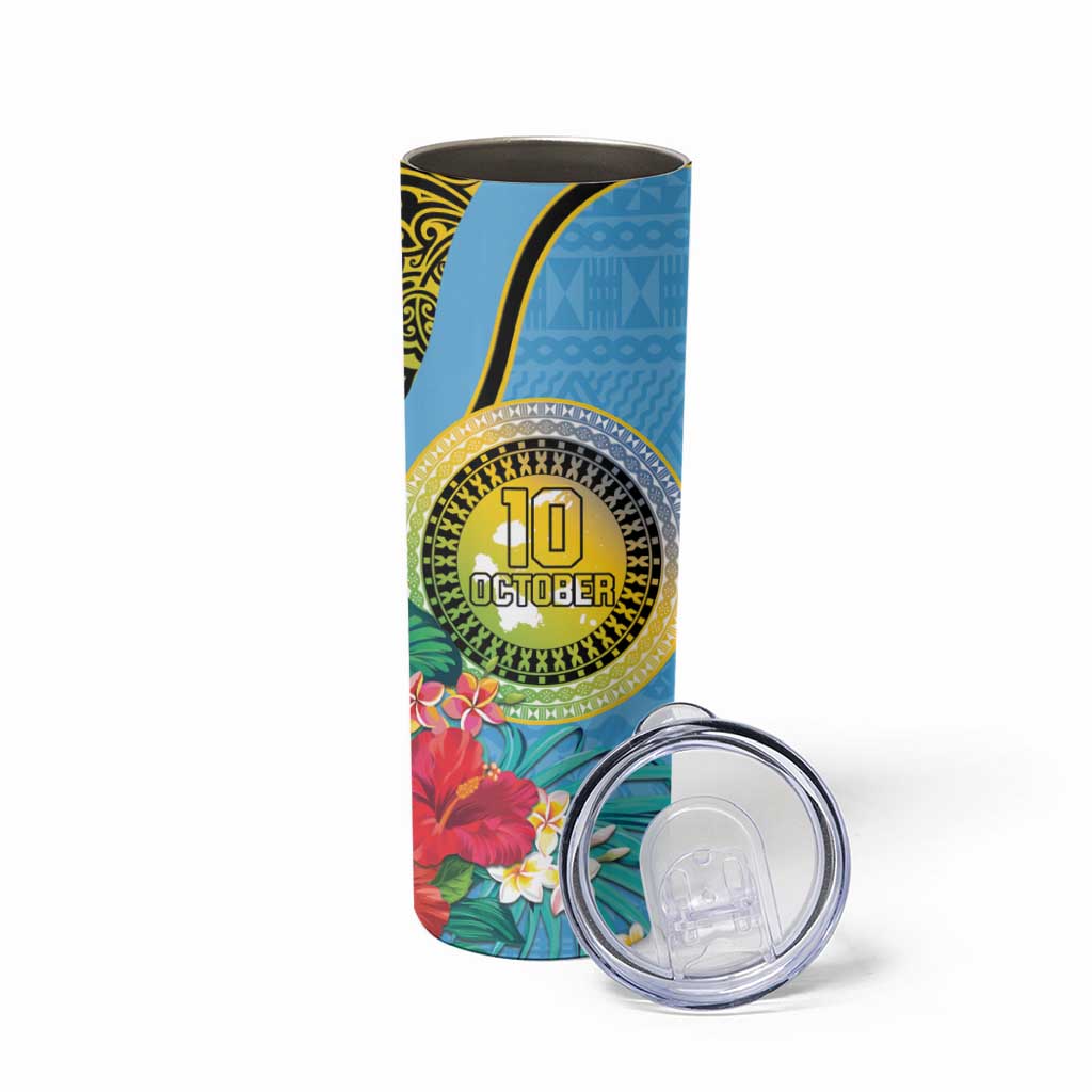Vanuatu Malampa Fiji Day Skinny Tumbler Happy 10 October With Maps Tropical Flowers LT14 - Polynesian Pride