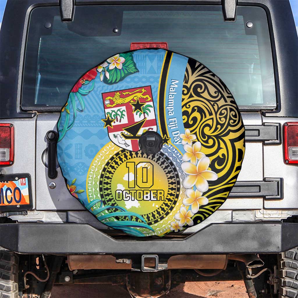 Vanuatu Malampa Fiji Day Spare Tire Cover Happy 10 October With Maps Tropical Flowers LT14 Blue - Polynesian Pride