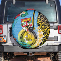 Vanuatu Malampa Fiji Day Spare Tire Cover Happy 10 October With Maps Tropical Flowers LT14 Blue - Polynesian Pride