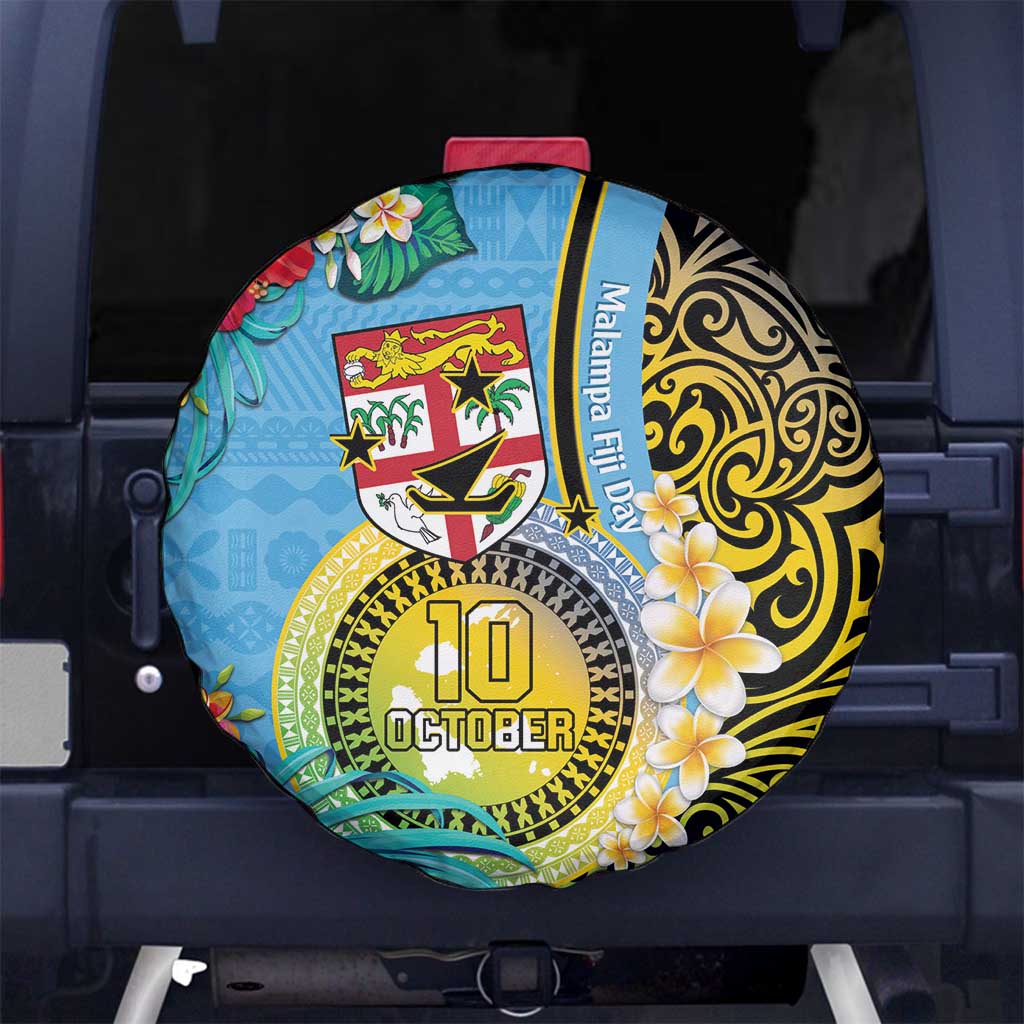 Vanuatu Malampa Fiji Day Spare Tire Cover Happy 10 October With Maps Tropical Flowers LT14 - Polynesian Pride