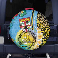 Vanuatu Malampa Fiji Day Spare Tire Cover Happy 10 October With Maps Tropical Flowers LT14 - Polynesian Pride