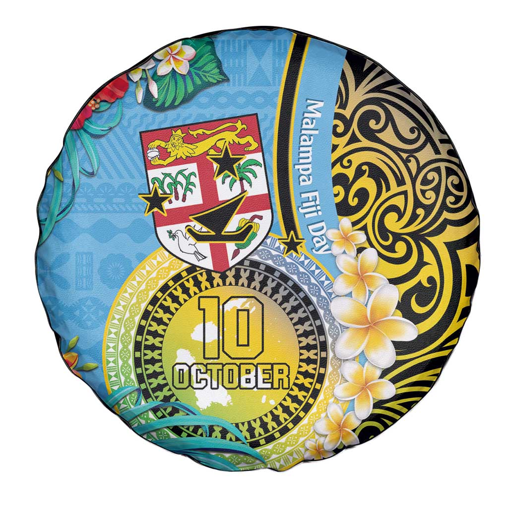 Vanuatu Malampa Fiji Day Spare Tire Cover Happy 10 October With Maps Tropical Flowers LT14 - Polynesian Pride